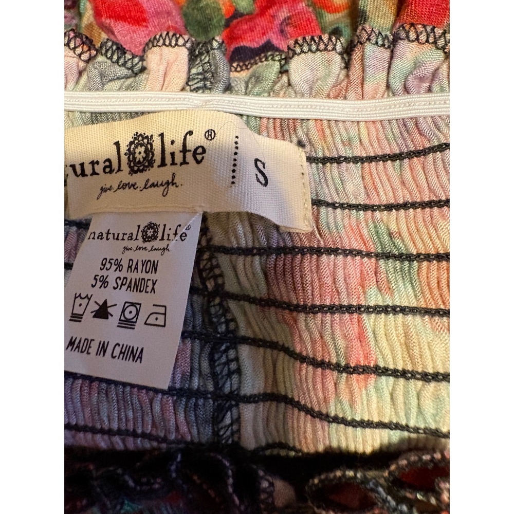 Natural Life Wide Leg Pants NWOT Women Small Multicolor Excellent Smocked Floral - Picture 5 of 5